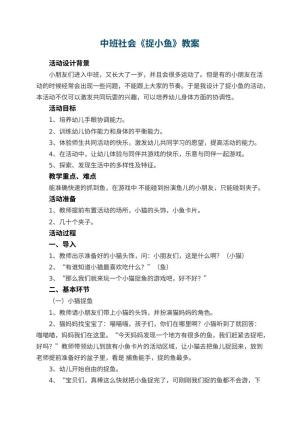 幼儿园中班社会教案《捉小鱼》 包含反思预览