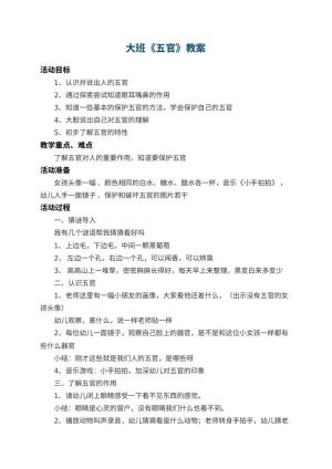 幼儿园大班教案《五官》