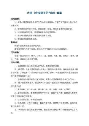 幼儿园大班教案《会吹瓶子的气球》 包含反思预览
