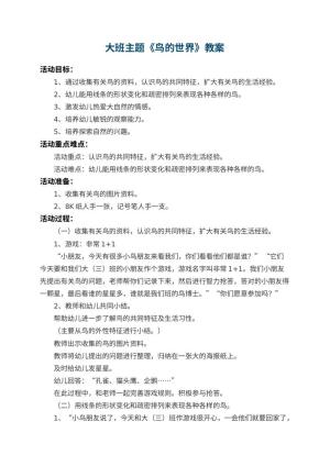 幼儿园大班主题教案《鸟的世界》 包含反思预览