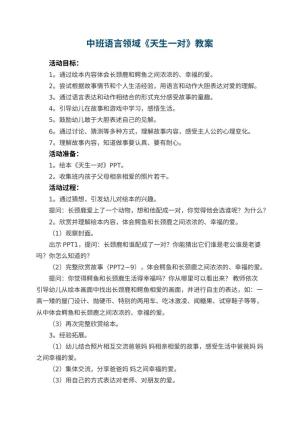 幼儿园中班语言领域《天生一对》教案 包含反思预览