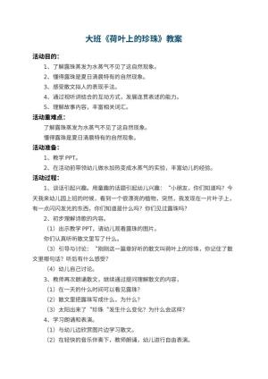 幼儿园大班教案《荷叶上的珍珠》预览