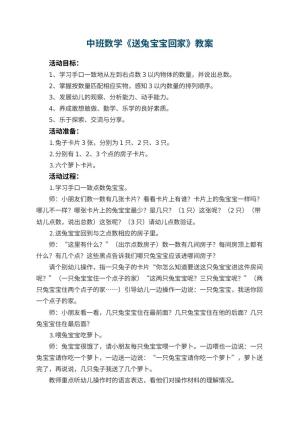 幼儿园中班数学优秀教案《送兔宝宝回家》 包含反思预览
