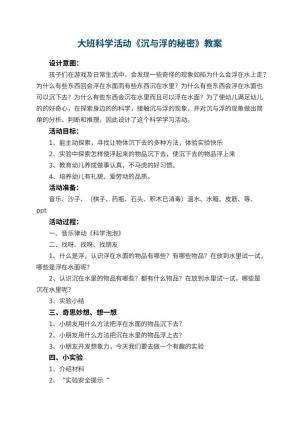 幼儿园大班科学活动教案《沉与浮的秘密》 包含反思预览