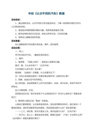 幼儿园中班教案《认识不同的汽车》预览