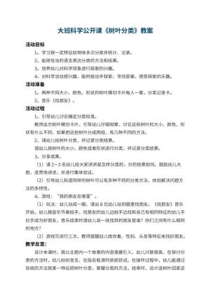 幼儿园大班科学公开课教案《树叶分类》 包含反思预览