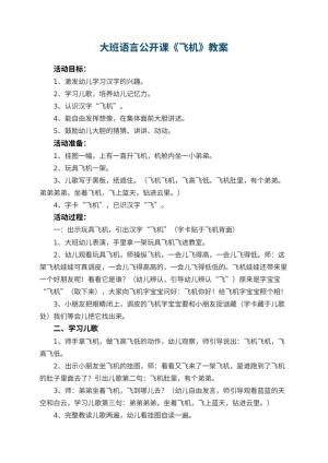 幼儿园大班语言公开课教案《飞机》 包含反思预览