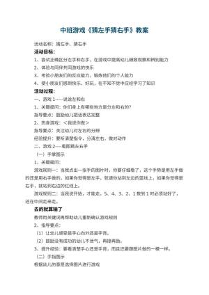 幼儿园中班游戏教案《猜左手猜右手》 包含反思预览