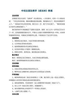 幼儿园中班主题教案及教学《成长树》 包含反思预览