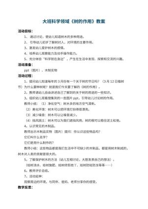 幼儿园大班科学领域教案《树的作用》 包含反思