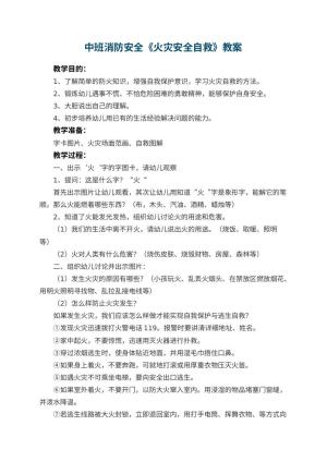 幼儿园中班消防安全教案《火灾安全自救》 包含反思预览
