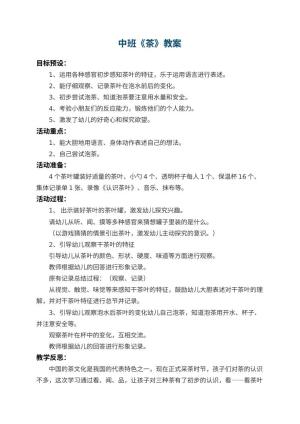幼儿园中班教案《茶》 包含反思预览