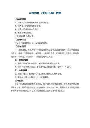 幼儿园大班体育教案《夹包比赛》 包含反思预览