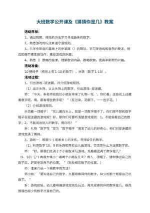 幼儿园大班数学公开课教案及《猜猜你是几》 包含反思预览