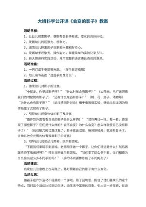 幼儿园大班科学公开课教案《会变的影子》 包含反思预览
