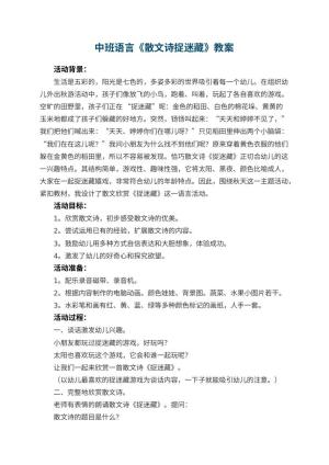 幼儿园中班语言教案《散文诗捉迷藏》 包含反思预览