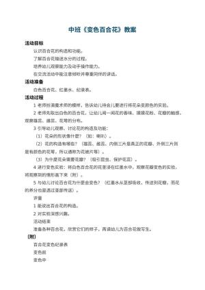 幼儿园中班教案《变色百合花》预览
