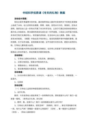 幼儿园中班科学优质课教案《冬天的礼物》 包含反思预览