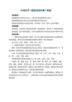 幼儿园中班科学教案《蔬菜宝宝的家》预览