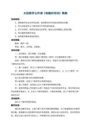 幼儿园大班数学公开课教案《有趣的号码》 包含反思预览