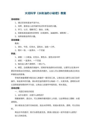 幼儿园大班科学教案《水和油的小秘密》 包含反思预览