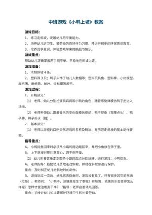 幼儿园中班游戏教案《小鸭上坡》 包含反思预览