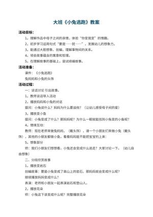 幼儿园大班教案《小兔逃跑》 包含反思预览