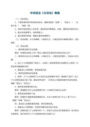 幼儿园中班语言优秀教案《大羽毛》 包含反思预览