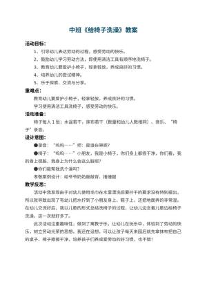 幼儿园中班教案《给椅子洗澡》 包含反思预览
