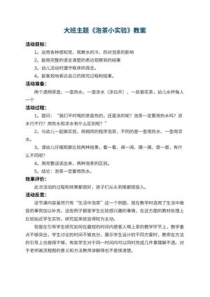 幼儿园大班主题教案《泡茶小实验》 包含反思预览