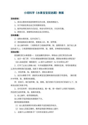 幼儿园小班科学优秀教案《水果宝宝捉迷藏》 包含反思