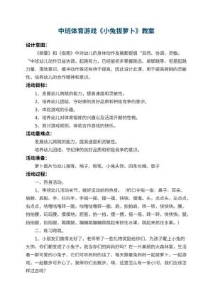 幼儿园中班体育游戏教案《小兔拔萝卜》 包含反思预览