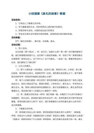 幼儿园小班健康教案《鼻孔的故事》 包含反思预览