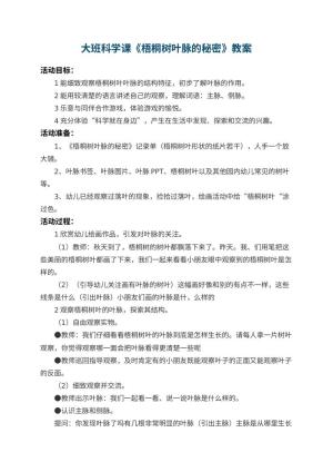 幼儿园大班科学课教案《梧桐树叶脉的秘密》 包含反思预览