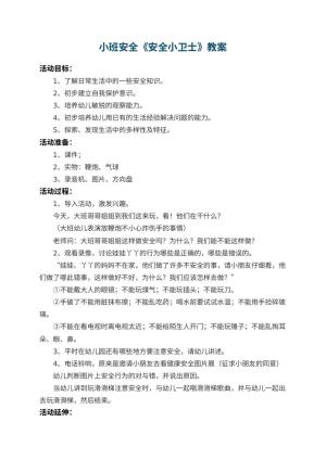 幼儿园小班安全教案《安全小卫士》 包含反思预览