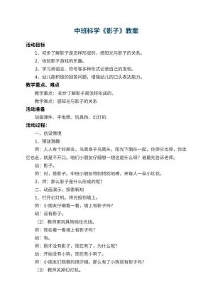 幼儿园中班科学教案《影子》 包含反思预览