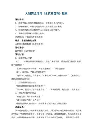 幼儿园大班安全活动教案《水灾的自救》 包含反思预览