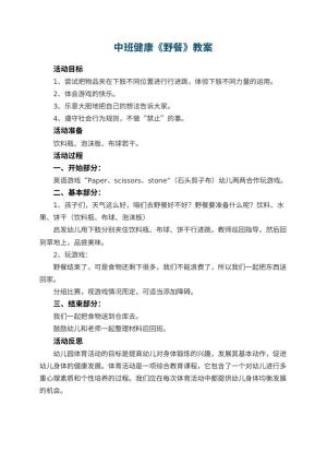 幼儿园中班健康优秀教案《野餐》 包含反思预览