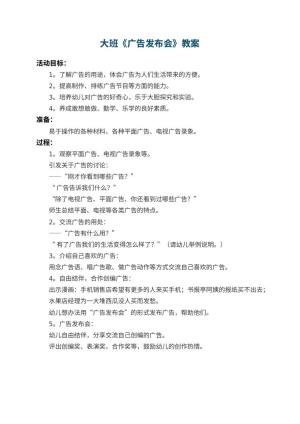 幼儿园大班教案《广告发布会》预览
