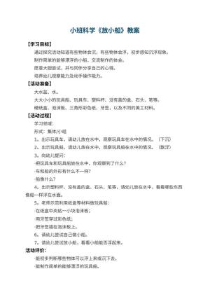 幼儿园小班科学优秀教案《放小船》 包含反思预览