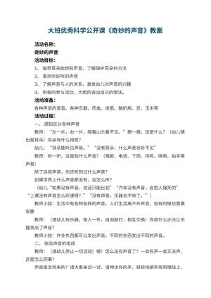 幼儿园大班优秀科学公开课教案《奇妙的声音》 包含反思预览