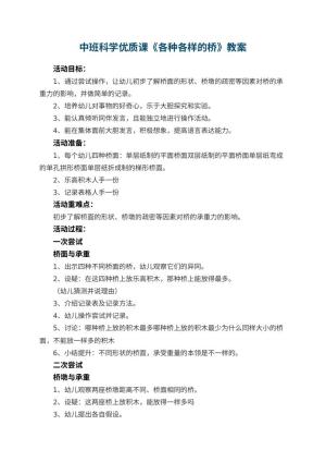 幼儿园中班科学优质课教案《各种各样的桥》 包含反思