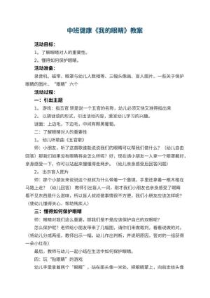 幼儿园中班健康教案《我的眼睛》 包含反思