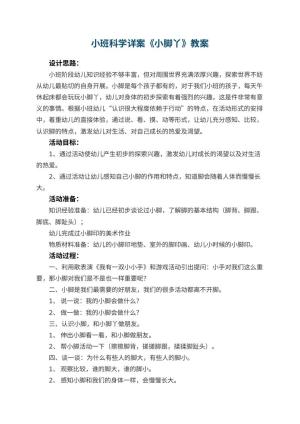 幼儿园小班科学详案教案《小脚丫》 包含反思预览