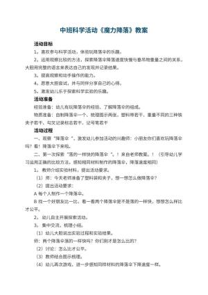 幼儿园中班科学活动教案《魔力降落》 包含反思预览