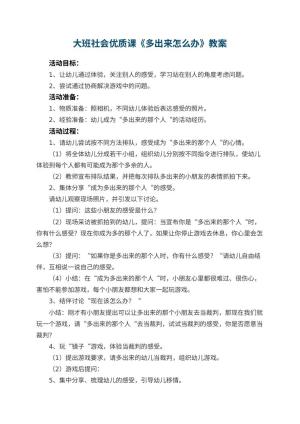 幼儿园大班社会优质课教案《多出来怎么办》 包含反思