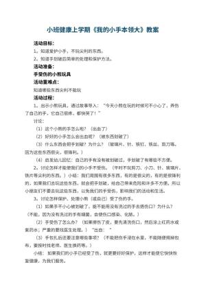 幼儿园小班健康上学期教案《我的小手本领大》 包含反思预览