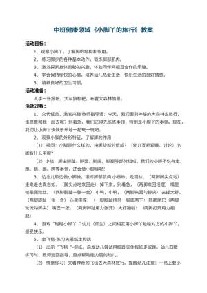 幼儿园中班健康领域教案《小脚丫的旅行》 包含反思预览