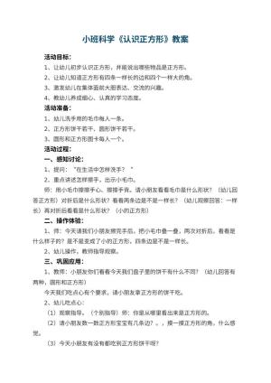 幼儿园小班科学教案《认识正方形》 包含反思预览
