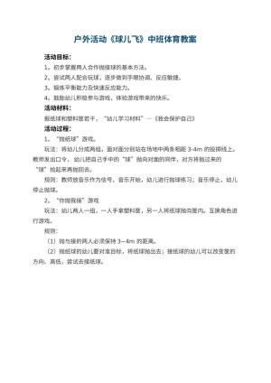 幼儿园户外活动《球儿飞》中班体育教案预览